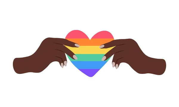 Černé Ruce Držící Duhové Srdce Gay Vlajka Gay Rodina Podpis — Stockový vektor