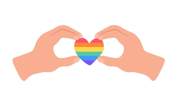 Hände Halten Regenbogenherzen Schwulenflagge Schwule Familie Lgbt Gemeindeschild — Stockvektor