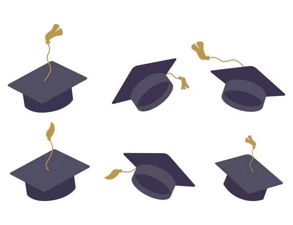 Σκέτο Καπέλο Αποφοίτησης Συλλογή Εκπαιδευτικών Καπέλων Ανώτατο Όριο Διαβάθμισης Απομονωμένο — Διανυσματικό Αρχείο