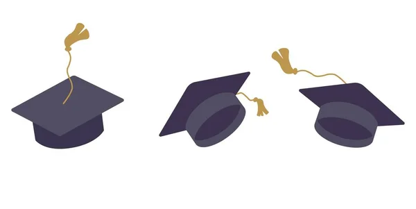Set Graduation Square Hat Education Cap Collection Graduation Cap Isolated — Stock Vector