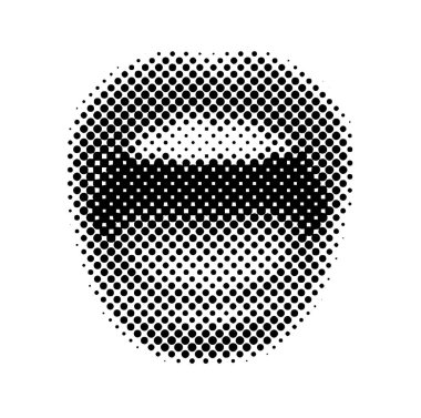 Woman's mouth 90s style halftone shape for trendy collage. Dots texture. Contemporary style clipart