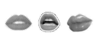 Farklı pozlarda yarım tonda kadın ağzı.