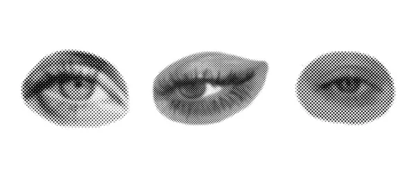 Conjunto Ojos Femeninos Tono Medio Diferentes Textura Puntos Estilo Contemporáneo — Archivo Imágenes Vectoriales