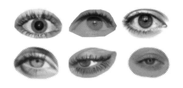 Conjunto Ojos Femeninos Tono Medio Diferentes Textura Puntos Estilo Contemporáneo — Archivo Imágenes Vectoriales
