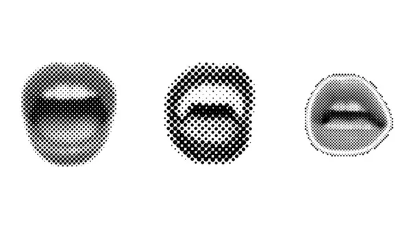 不同姿势的一组半色调女性嘴 — 图库矢量图片