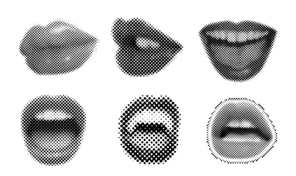 Set Halftone Female Mouths Different Poses — ストックベクタ