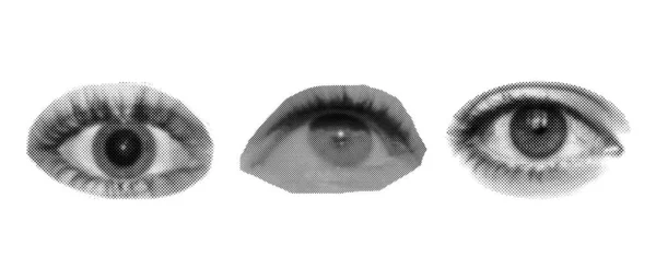 Zestaw Półtonowych Kobiecych Oczu Kropki Tekstury Współczesny Styl — Wektor stockowy