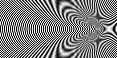 Geometrik soyut hipnotik solucan deliği tüneli. Optik İllüzyon arka planı. Siyah beyaz desen, küresel hacim