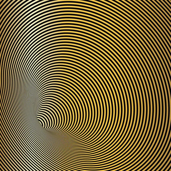 Wormhole Optical Illusion Geometric Black Golden Luxury Hypnotic Tunnel — Stock Vector