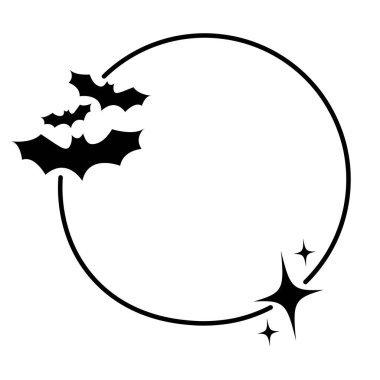 Yuvarlak çerçeve, yarasalar ve yıldızlar. Dövme işareti. Cadılar Bayramı partisini dekore etmek için dekorasyon malzemeleri, poster, davetiye