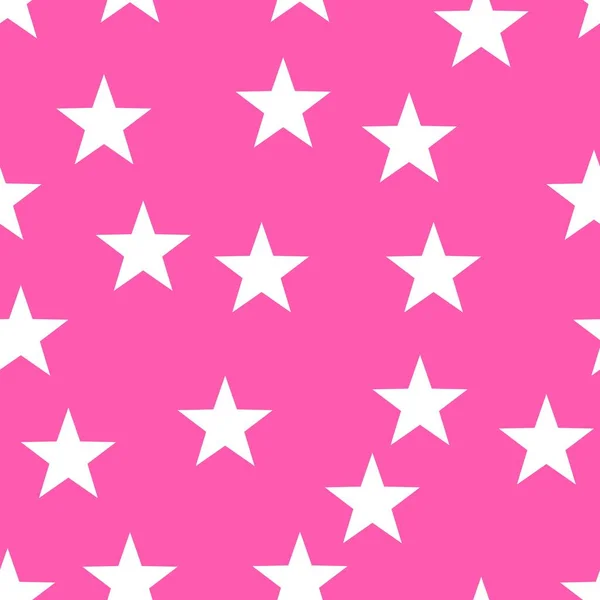 无缝隙图案 白色星形 粉红背景 包装纸 节日包装材料 — 图库矢量图片