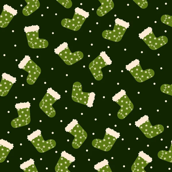 Calcetines Invierno Sin Costuras Patrón Navidad Para Papel Regalo Año — Vector de stock