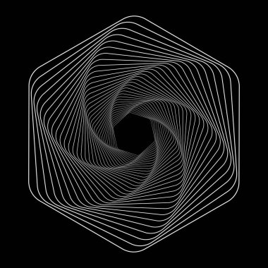 Dönen modern geometrik element. İllüzyon etkisi spiral arka plan. Tünel soyut. Vuruşlarla, çizgilerle ve akışla tasarla. 3B tünel ızgarası