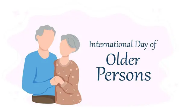 stock vector International Day of Older Persons . Old couple.  Happy pensioners together. Design for banner, greeting cards or print