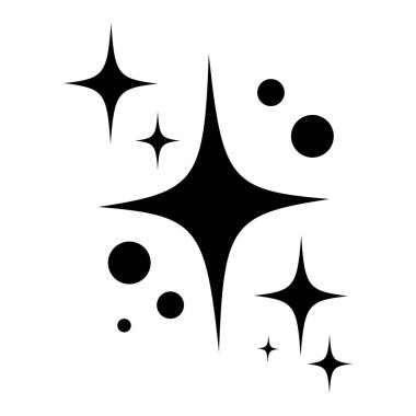 Siyah dekoratif ışıltılar, parlak yıldızlar, parlak havai fişekler. Koleksiyon özgün yıldızlar