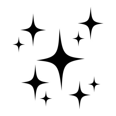 Siyah dekoratif ışıltılar, parlak yıldızlar, parlak havai fişekler. Koleksiyon özgün yıldızlar