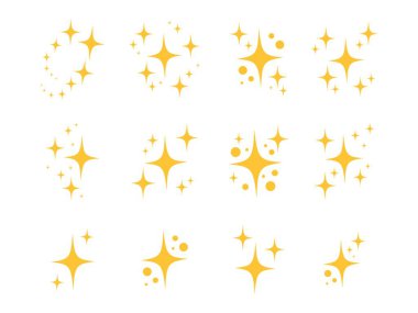Yellow sparkles set, sparkling stars, shiny flashes of fireworks. Collection original stars clipart