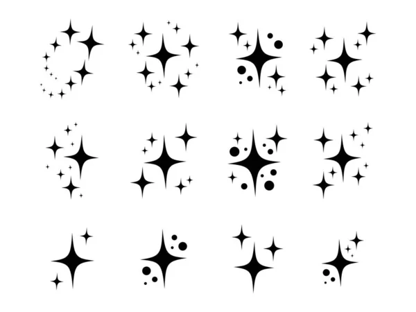 Черные Декоративные Блики Сверкающие Звезды Сверкающие Фейерверки Звезды Коллекции — стоковый вектор