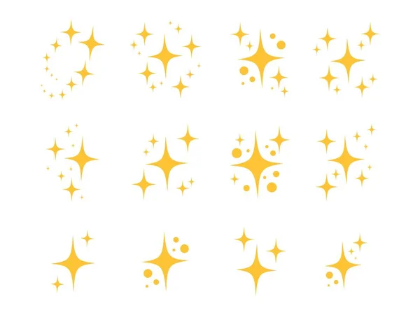 Żółte Błyszczące Błyszczące Gwiazdy Błyszczące Błyski Fajerwerków Kolekcja Oryginalnych Gwiazd — Wektor stockowy