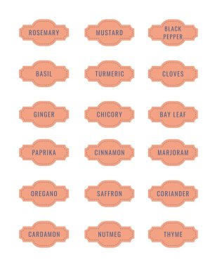 Baharat ve bitki kavanozları için karton etiketler veya etiketler