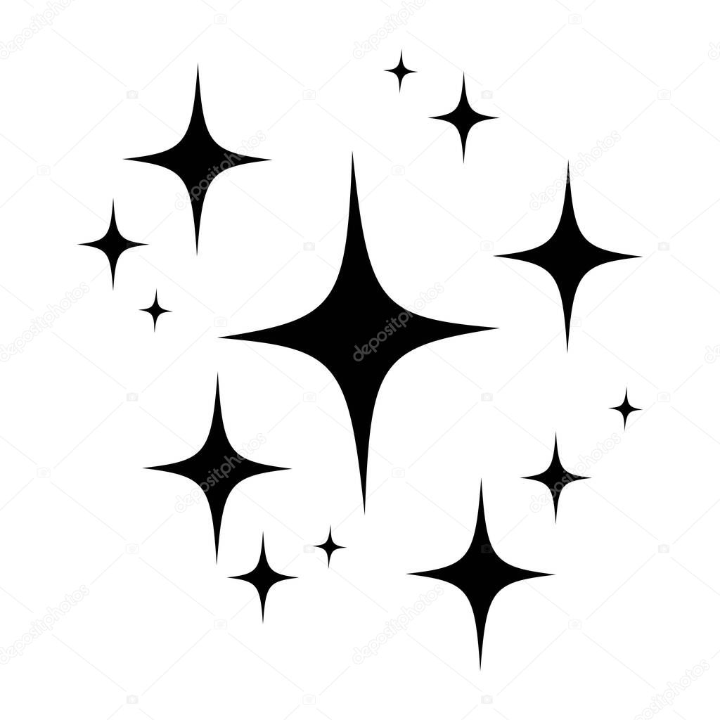 Black decorative sparkles, sparkling stars, shiny flashes of fireworks. Collection original stars