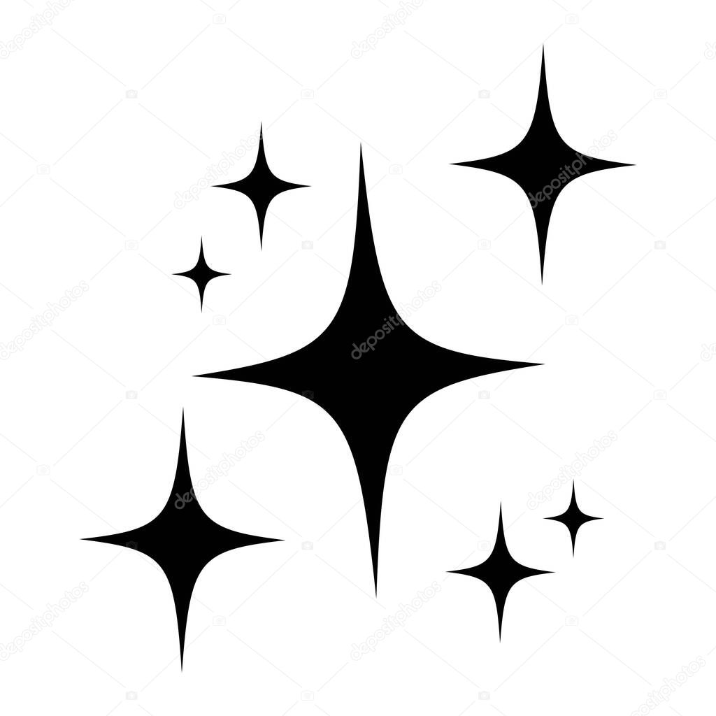 Black decorative sparkles, sparkling stars, shiny flashes of fireworks. Collection original stars