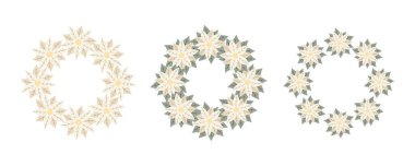 Beyaz noktalı Noel çelenkleri. Yeni yıl ve Noel kartları için tasarım, yapıştırma defteri, çıkartma, planlayıcı, davetiyeler