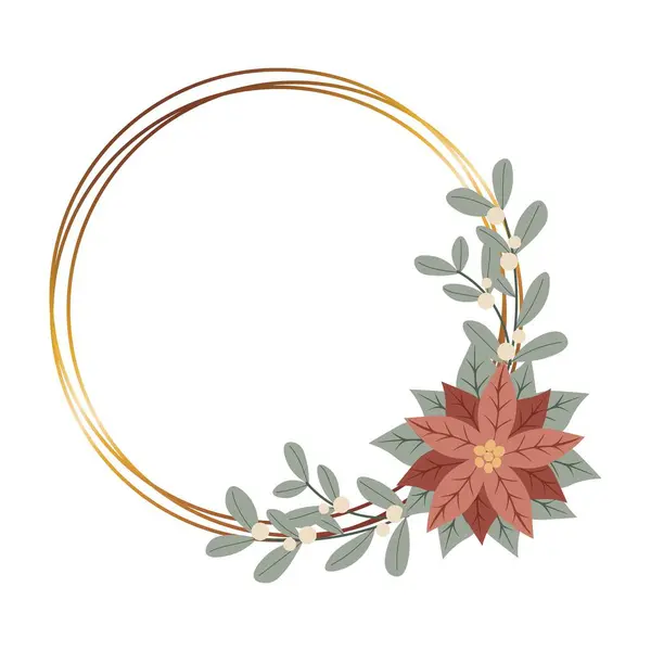 Moldura Ouro Natal Com Vermelho Poinsettia Flower Design Para Cartões — Vetor de Stock