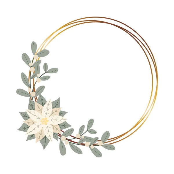 Moldura Ouro Natal Com Branco Poinsettia Flower Design Para Cartões — Vetor de Stock