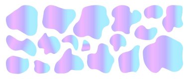 Bir dizi holografik organik şekil. sıvı şekiller, grafik tasarım elementleri