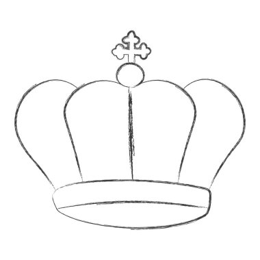 Tebeşir zarif kraliyet tacını çeker. Kraliyet taç giyme töreni sembolü. Fırça darbesi desenli izole simge boya