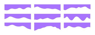 Bölücüler şekil şablonları koleksiyonu. Web sitesi ve uygulama için modern ayırıcı başlığı. Üst ve alt sayfa web sitesi için kavis çizgileri, soyut tasarım elementinin dalga koleksiyonu