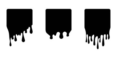 Damla kare etiketleri. Boya damlaları. Siyah boya sıvısı. Siyah mürekkep lekesi