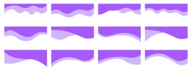 Bölücüler şekil şablonları koleksiyonu. Web sitesi ve uygulama için modern ayırıcı başlığı. Üst ve alt sayfa web sitesi için kavis çizgileri, soyut tasarım elementinin dalga koleksiyonu