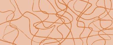 El çizimi eğrilerle soyut arkaplan. Farklı kalınlıkta kavisli mürekkep darbeleri. Dalgalı minimalist şablon.