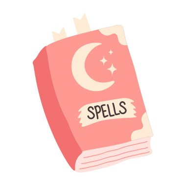 Pembe büyü kitabı cadısı. Şirin, ürkütücü Cadılar Bayramı elementi düz stilde
