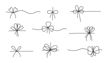 Bir çift basit siyah fiyonk. Paket ya da harf için ipe takılmış zarif hediye kurdelesi. Asgari çizgi vuruş biçimi