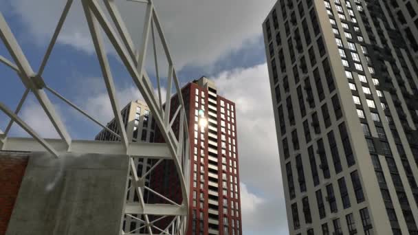 近代的な高層ビル 家のファサードのクローズアップ 住宅ビルに設置された新しい窓 建設コンセプト — ストック動画