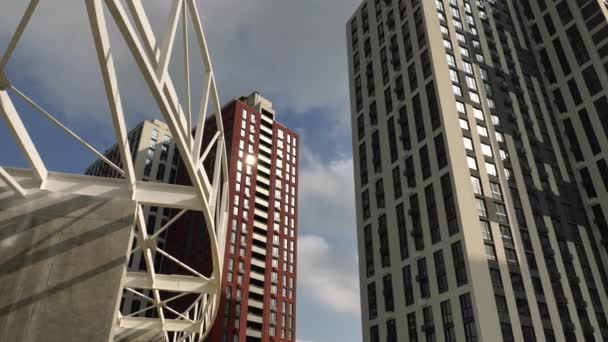 Крупним Планом Сучасні Високі Будівлі Фасад Будинку Нові Вікна Встановлені — стокове відео