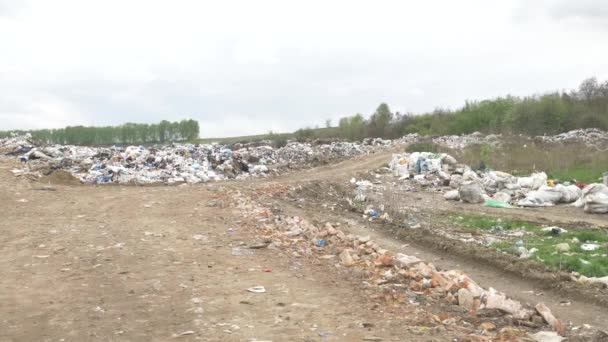 Polygon Orange Garbage Trucks Unload Garbage Garbage Dump Ecological Catastrophy — Stock Video