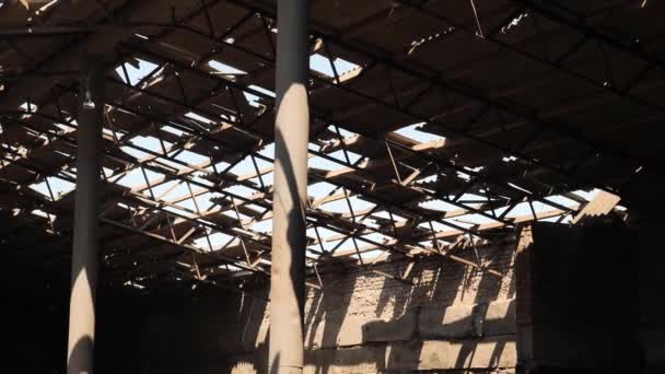 Destroyed Frame Hangar Storing Grain Consequences Rocket Attack — Stock Video