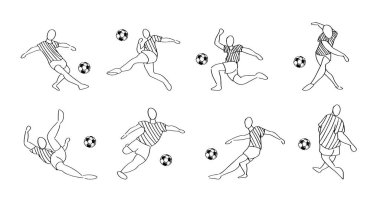 Futbol ya da futbol ana hatları koleksiyonu. Toplu erkek oyuncuların vektör illüstrasyonu.