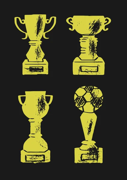 杯奖杯设置图标 雕刻风格孤立 足球比赛 — 图库矢量图片