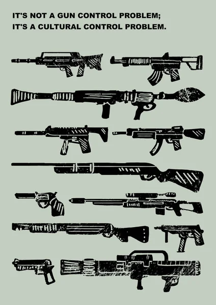 Kriegs Plakat Waffengravur Farbset Sammlung Verschiedener Realistischer Schusswaffen Vereinzelte Gewehre — Stockvektor