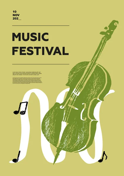 Double Bass Contrabass Counterbass Cello Music Festival Poster String Musical — Stock Vector