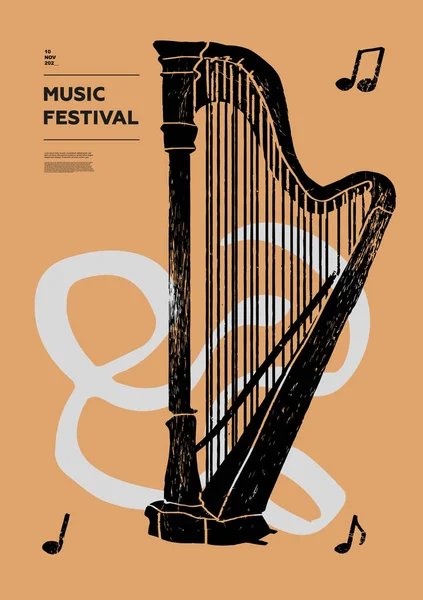 Muziek Poster Sjabloon Vector Jazz Muziek Flyer Achtergrond Met Harp — Stockvector