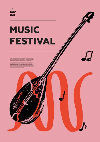 Dombyra Mensen Muziekfestival Poster Snaren Muziekinstrumenten Wedstrijd Een Set Vectorafbeeldingen — Stockvector
