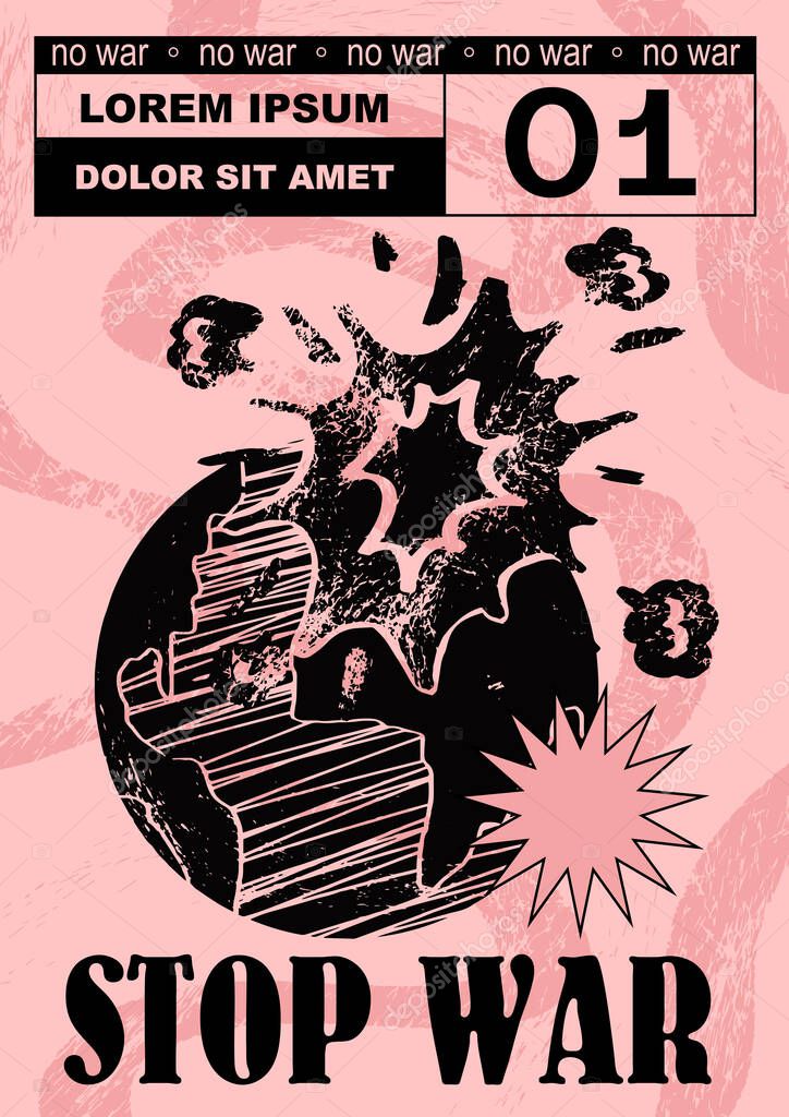 Antinuclear war propaganda poster. No to War, Stop War. Set of vector