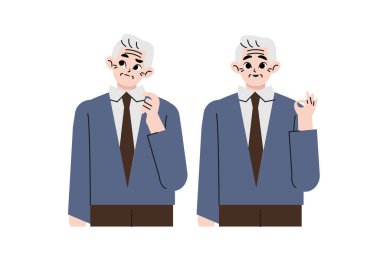 Takım elbiseli yakışıklı bir adam başka tarafa bakıp fikir üretiyor. Vektör illüstrasyonu beyazda izole edildi.