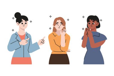 Mutlu bir grup genç kız. Düz vektör çizimi beyaz arkaplanda izole edildi